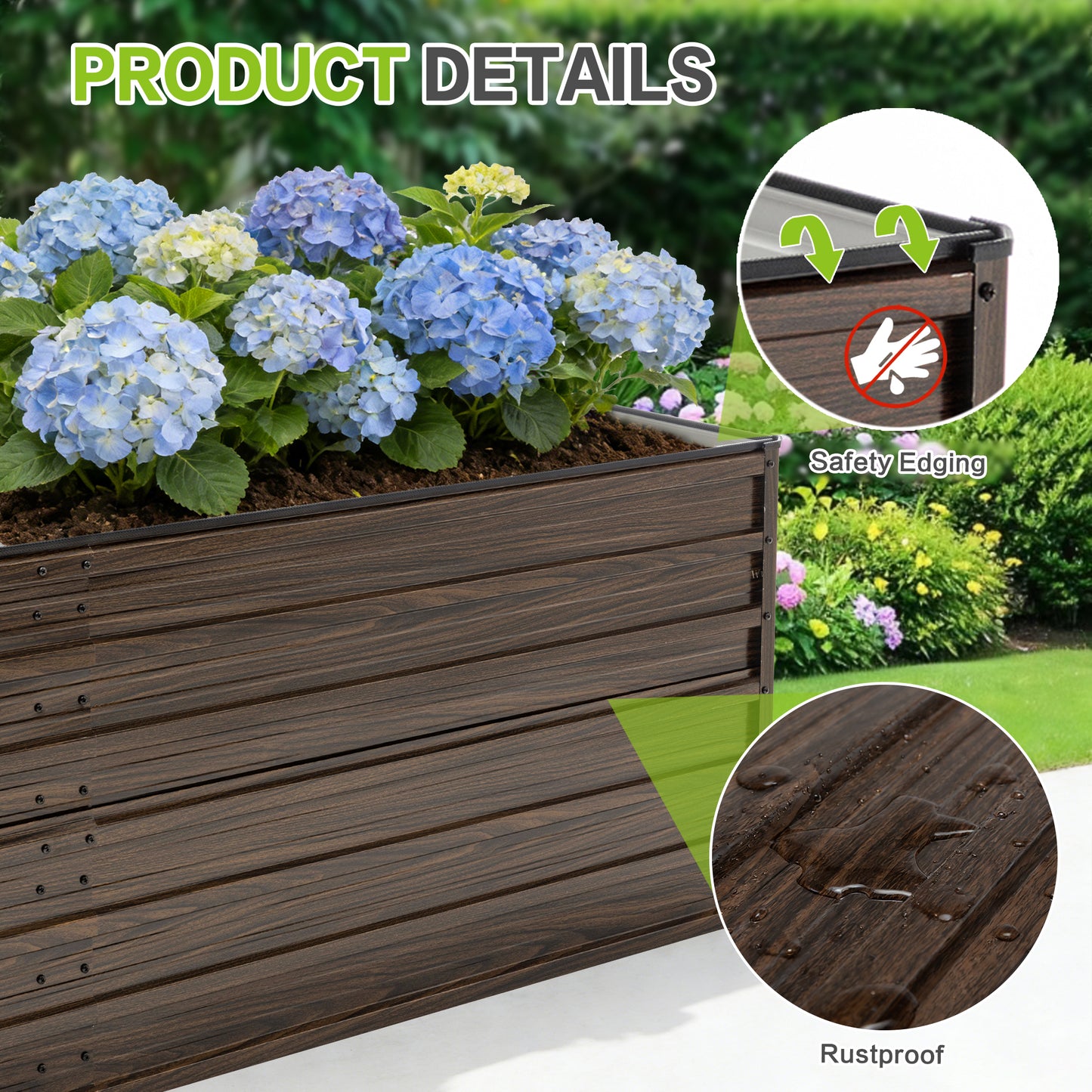 74.6"x35.4" Raised Garden Bed Kit - Metal Planter Box, Open Drainage Base