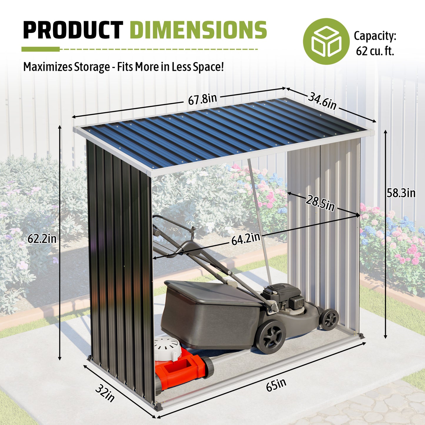 Large Black Metal Outdoor Shed - 62 Cu. Ft. Storage