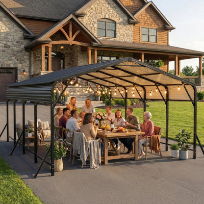 20'x20' Galvanized Steel Carport Canopy, Heavy Duty Triangle Reinforced Frame, UV-Proof Waterproof Roof, Large Capacity for Car, SUV, Boat, Tractor
