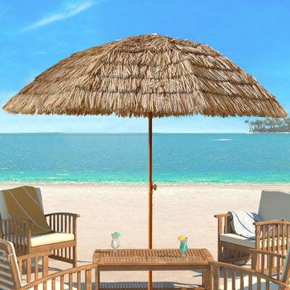 8ft Brown Thatch Tiki Umbrella for Poolside Garden Patio Shade