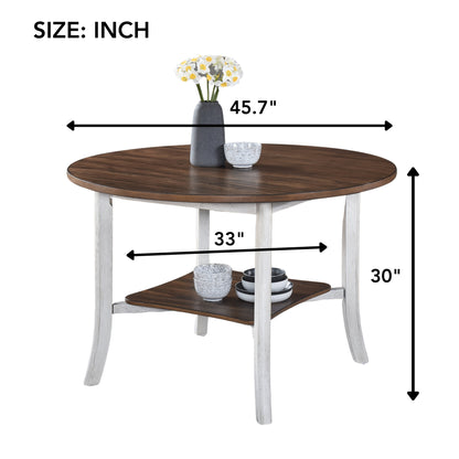 Dining Room Round Dining Set - 5 Piece Walnut & Antique White Table with Chairs,
