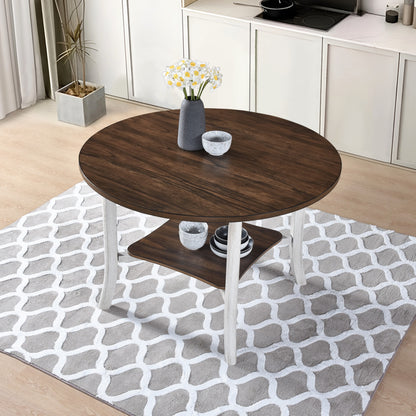 Dining Room Round Dining Set - 5 Piece Walnut & Antique White Table with Chairs,