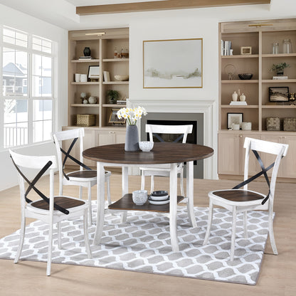 Dining Room Round Dining Set - 5 Piece Walnut & Antique White Table with Chairs,