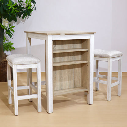 3 Piece American White Oak Dining Set with Storage for Dining Room