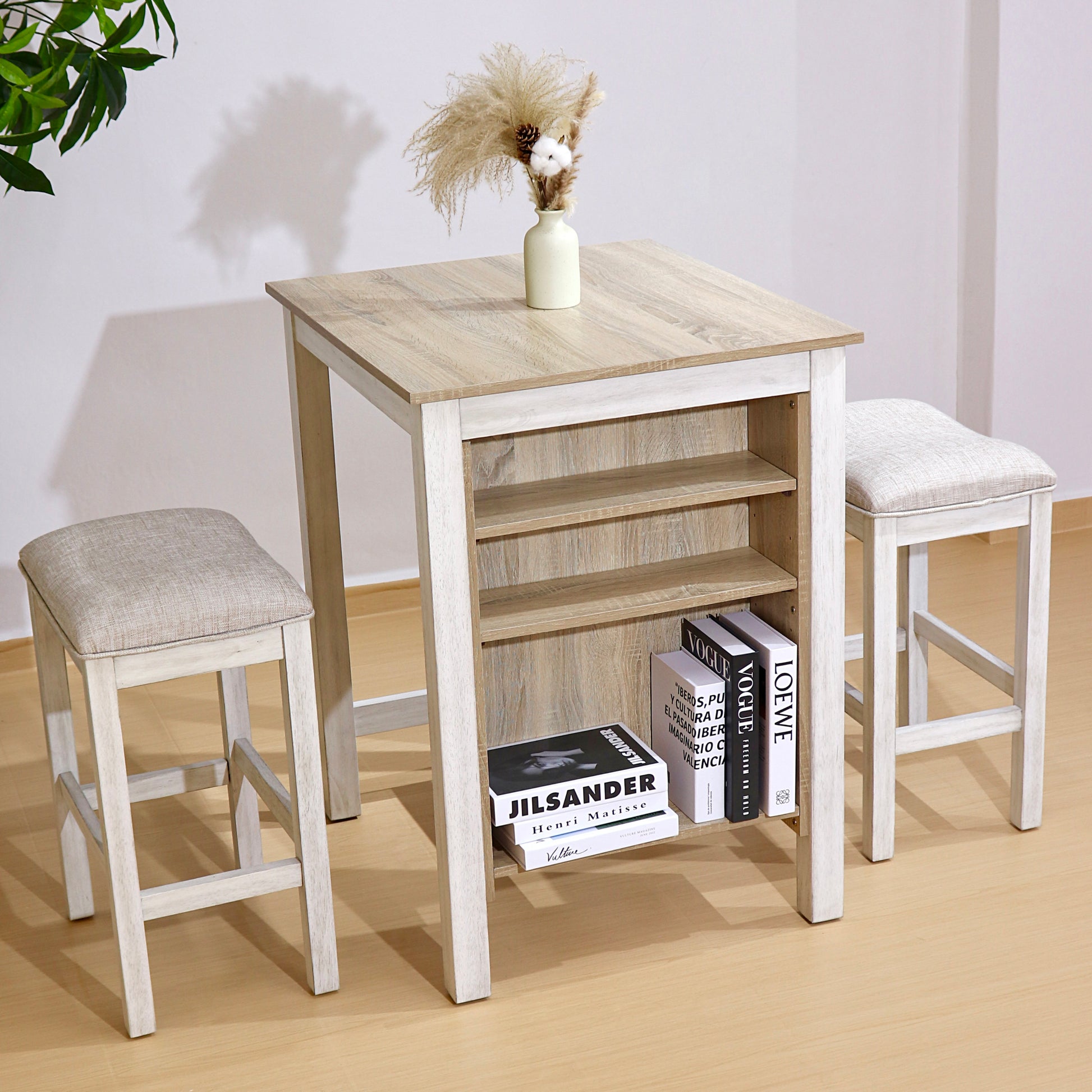 3 Piece American White Oak Dining Set with Storage for Dining Room