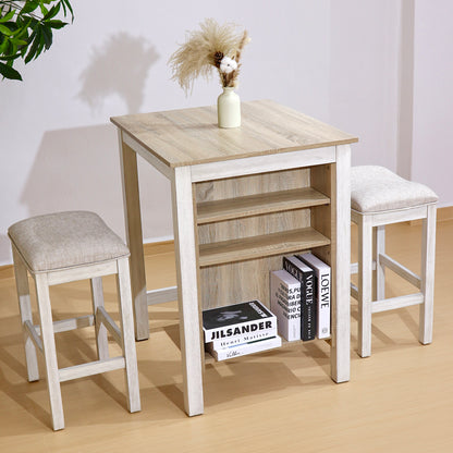 3 Piece American White Oak Dining Set with Storage for Dining Room