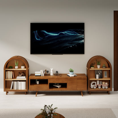 Arched Small Bookcase, Arched Storage Cabinet, Walnut Wooden Modern Arched Top Bookshelf with 3 Shelves, 3-Tier Storage Shelf with Glaze Finish for Living Room, Bedroom, Entryway