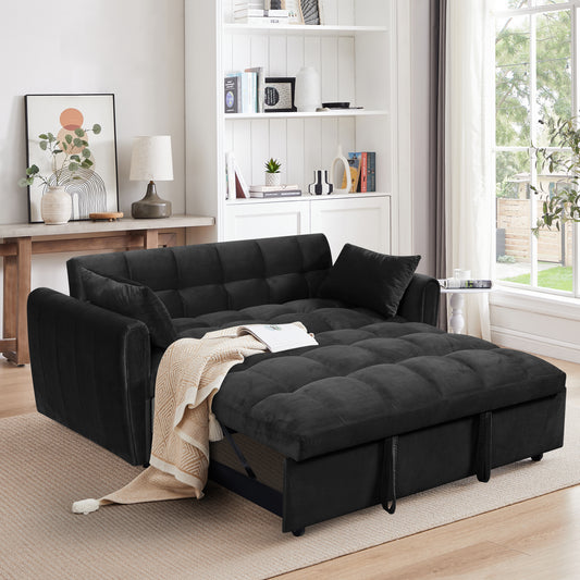 65-inch 3-in-1 foldable large-size sofa bed, modern velvet double sofa, sofa bed with adjustable back and pillows, suitable for living room and bedroom