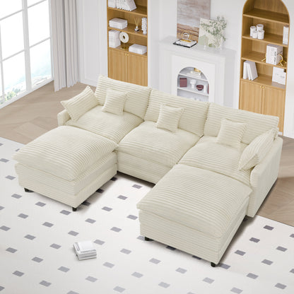 7-Piece Corduroy Sofa Set with Console & USB Ports, Beige