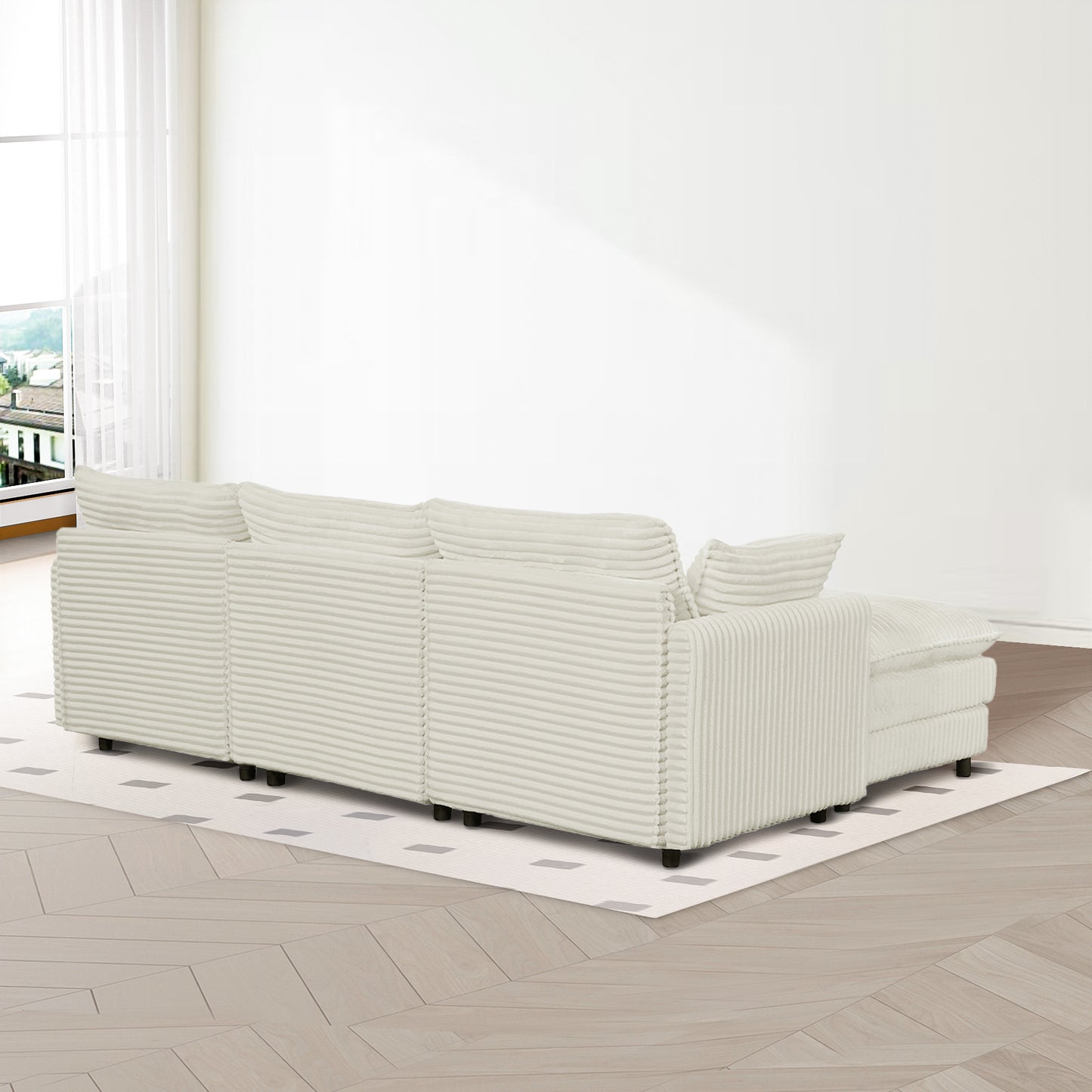 7-Piece Corduroy Sofa Set with Console & USB Ports, Beige
