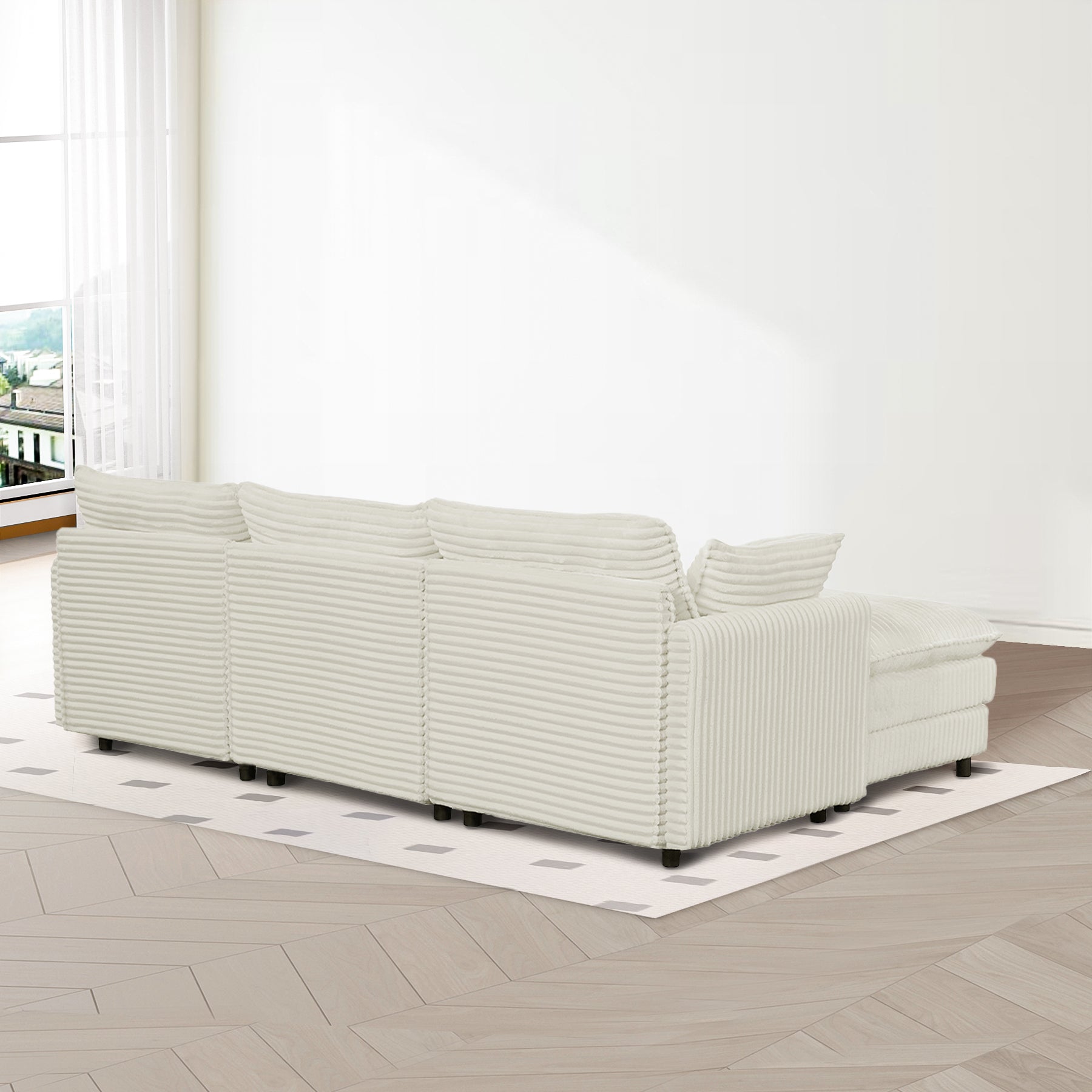 7-Piece Corduroy Sofa Set with Console & USB Ports, Beige