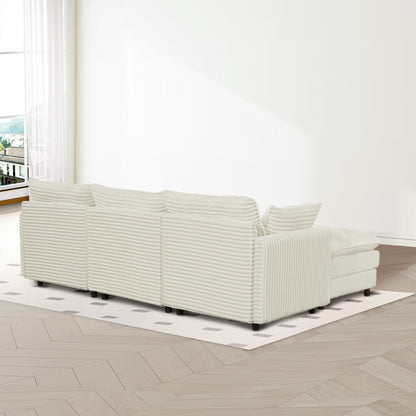 7-Piece Corduroy Sofa Set with Console & USB Ports, Beige
