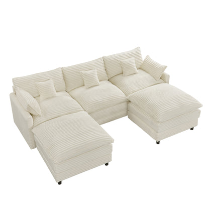 7-Piece Corduroy Sofa Set with Console & USB Ports, Beige
