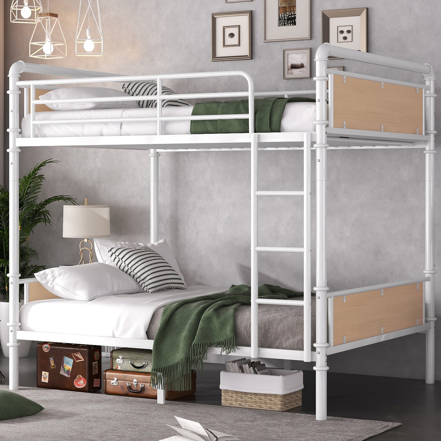 Twin XL Metal Bunk Bed - White Iron Frame for Bedroom