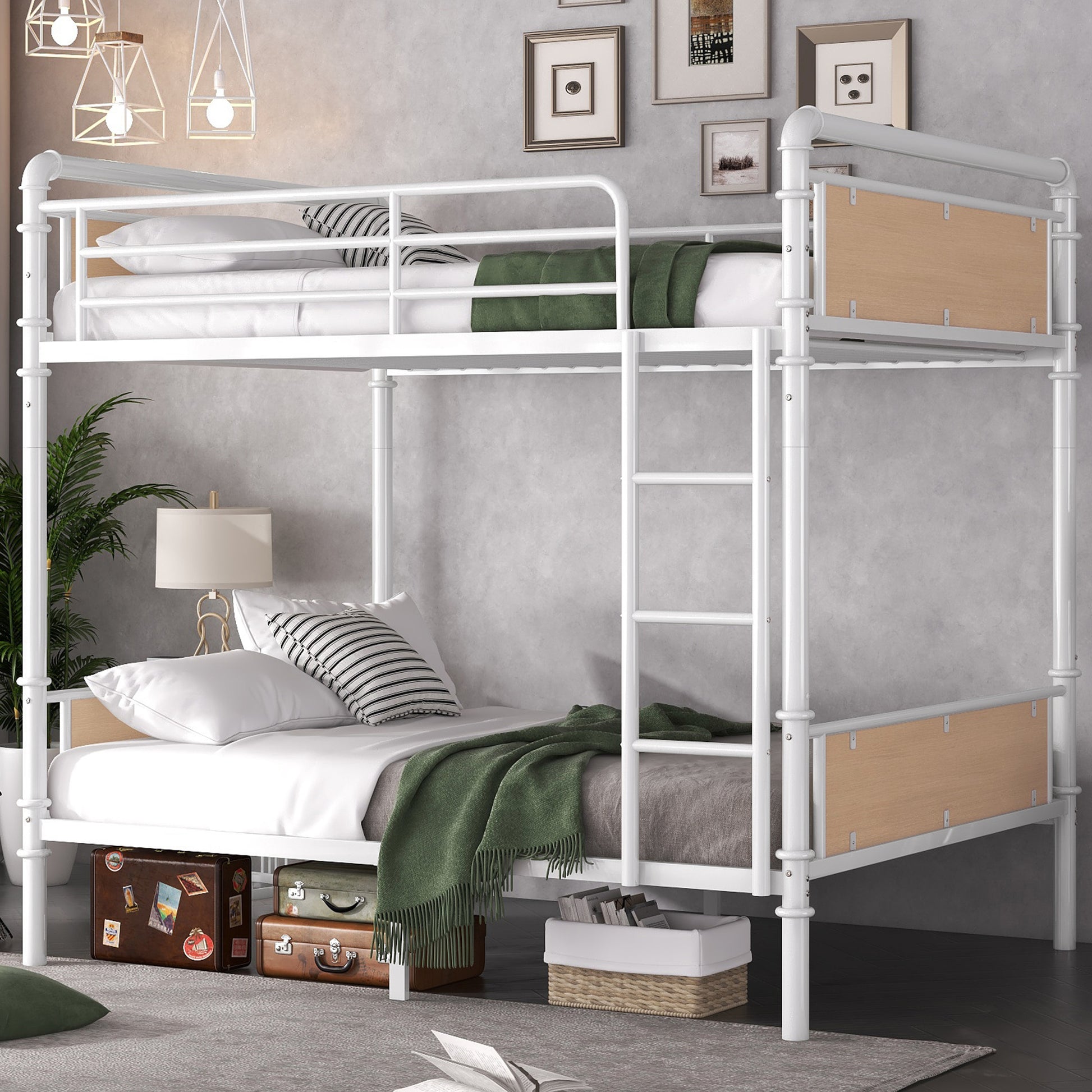 Twin XL Metal Bunk Bed - White Iron Frame for Bedroom