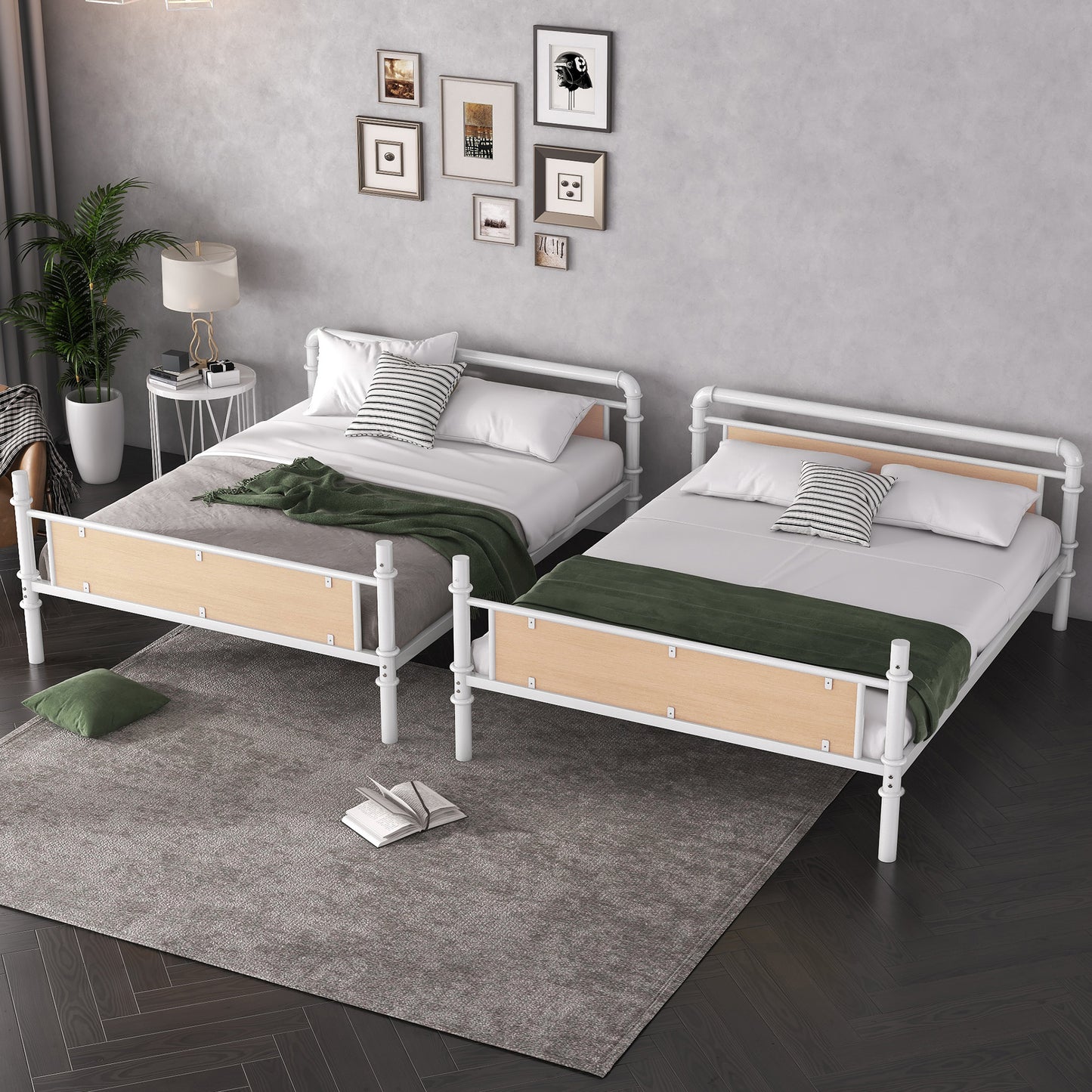 Twin XL Metal Bunk Bed - White Iron Frame for Bedroom