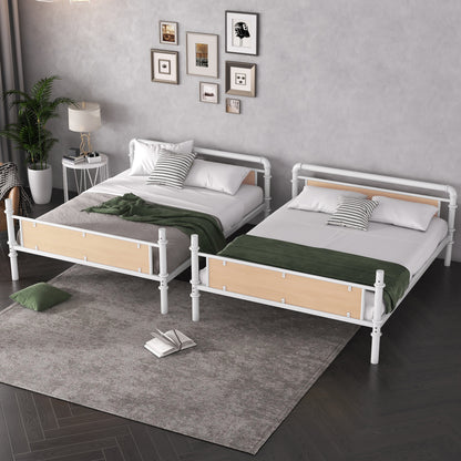 Twin XL Metal Bunk Bed - White Iron Frame for Bedroom