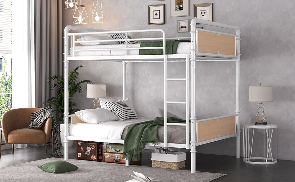 Twin XL Metal Bunk Bed - White Iron Frame for Bedroom