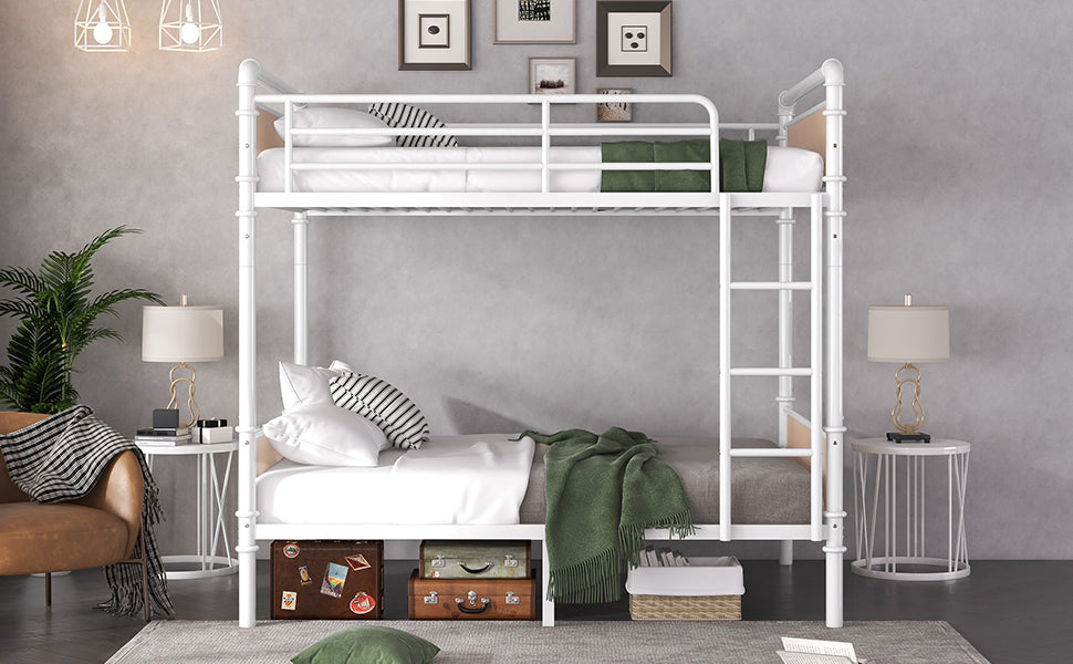 Twin XL Metal Bunk Bed - White Iron Frame for Bedroom