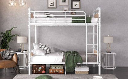 Twin XL Metal Bunk Bed - White Iron Frame for Bedroom