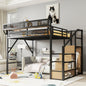 Queen Size Loft Bed with Stairs, Metal Queen Loft Bed with Storage Shelves, High Loft Bed with Wardrobe for Kids Teens Adults, Black(Old SKU W2580S00028 ) Patent Products