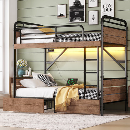Twin XL Metal Bunk Bed - Storage & LED Lights
