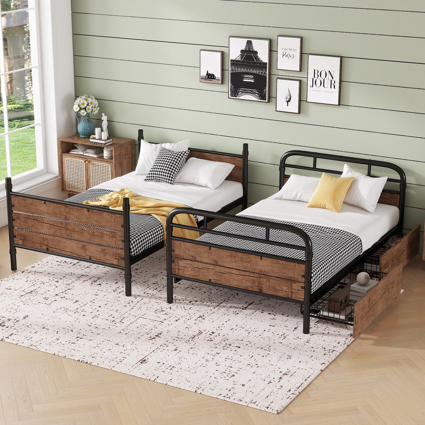 Twin XL Metal Bunk Bed - Storage & LED Lights