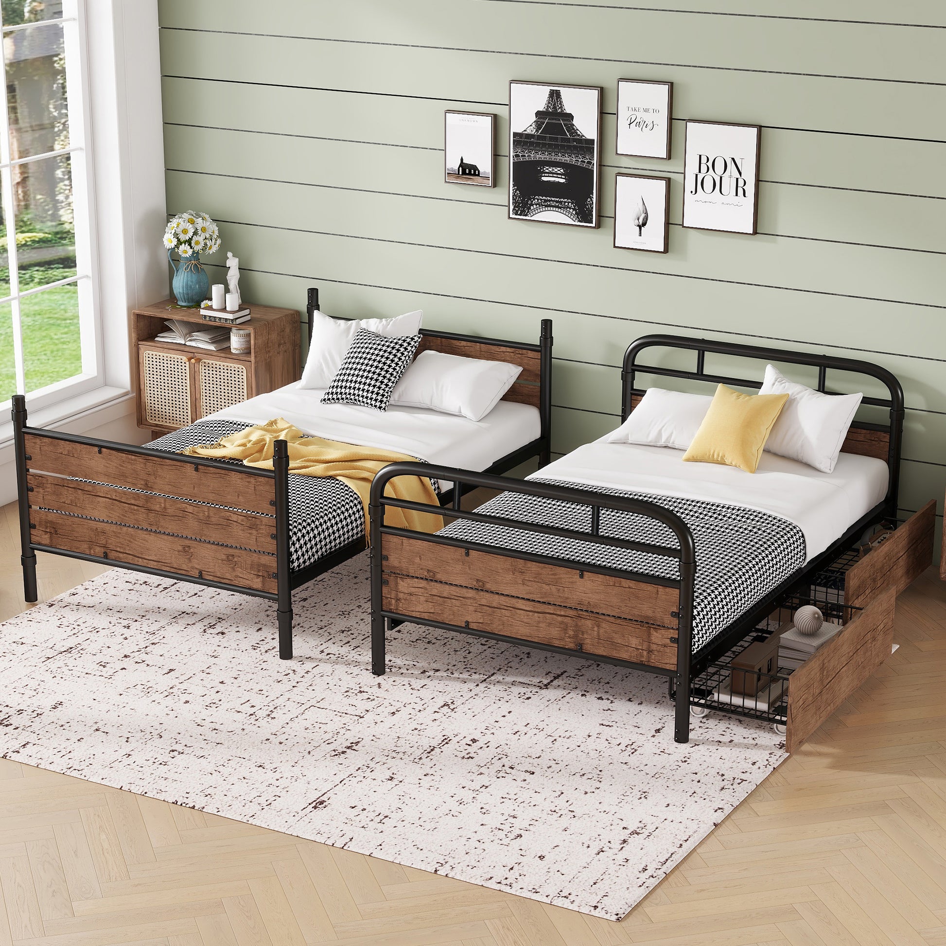 Twin XL Metal Bunk Bed - Storage & LED Lights