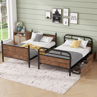 Twin XL Metal Bunk Bed - Storage & LED Lights