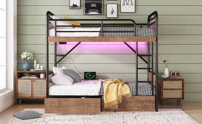 Twin XL Metal Bunk Bed - Storage & LED Lights
