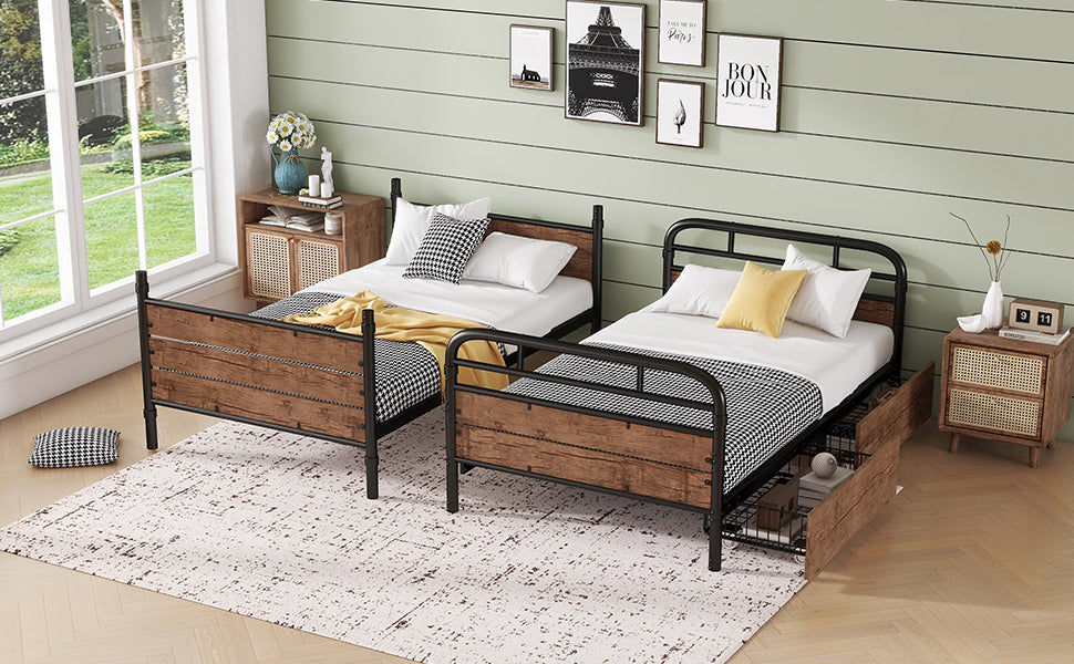Twin XL Metal Bunk Bed - Storage & LED Lights