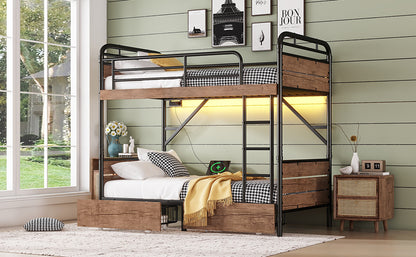 Twin XL Metal Bunk Bed - Storage & LED Lights