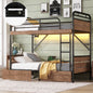 Twin XL over Twin XL Metal Bunk Bed, Detachable Metal Bunk Bed with LED Light and Charge Station, Twin XL Bunk Bed with Two Storage Drawers, Black(Expect Arrival Date 2025/11/21)