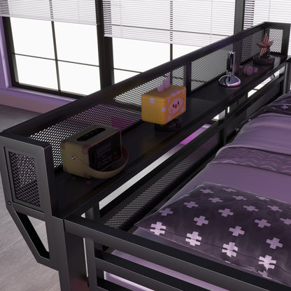 Full Metal Loft Bed with Desk & Charging - Black