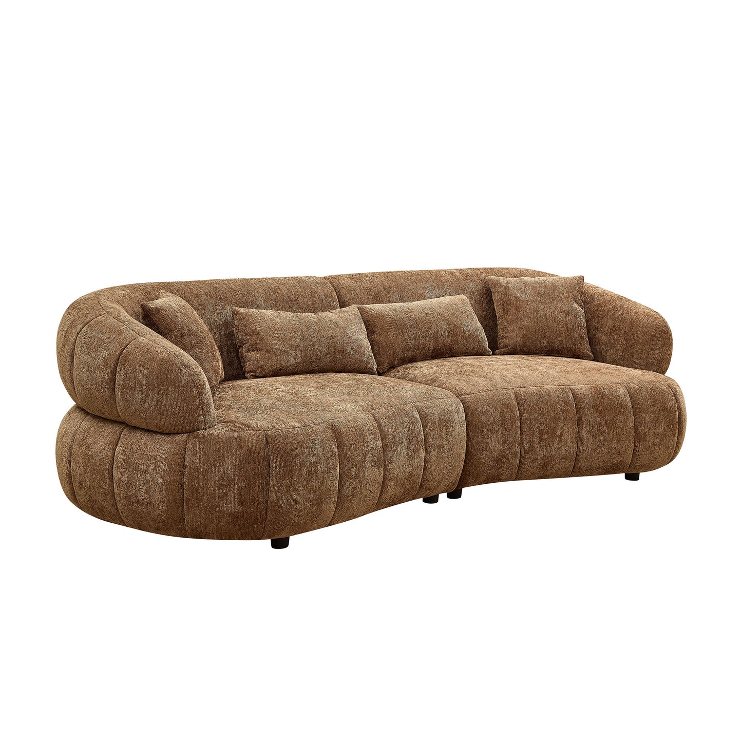 Brown Foam 4-Seat Curved Sofa - Modern Living Room Couch