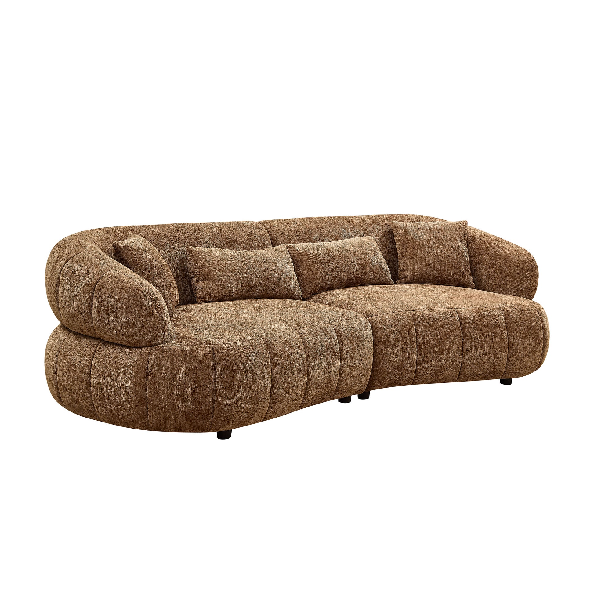 Brown Foam 4-Seat Curved Sofa - Modern Living Room Couch