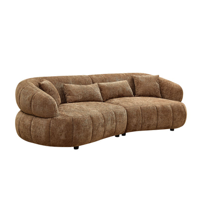 Brown Foam 4-Seat Curved Sofa - Modern Living Room Couch