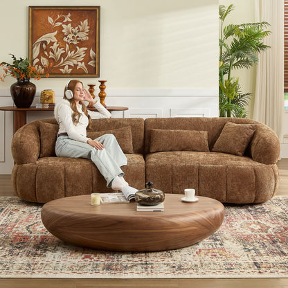 Brown Foam 4-Seat Curved Sofa - Modern Living Room Couch