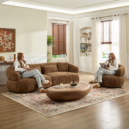 Brown Foam 4-Seat Curved Sofa - Modern Living Room Couch