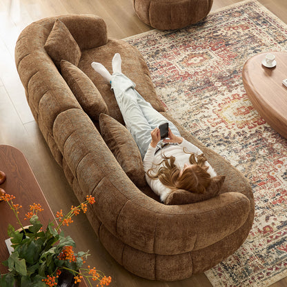 Brown Foam 4-Seat Curved Sofa - Modern Living Room Couch