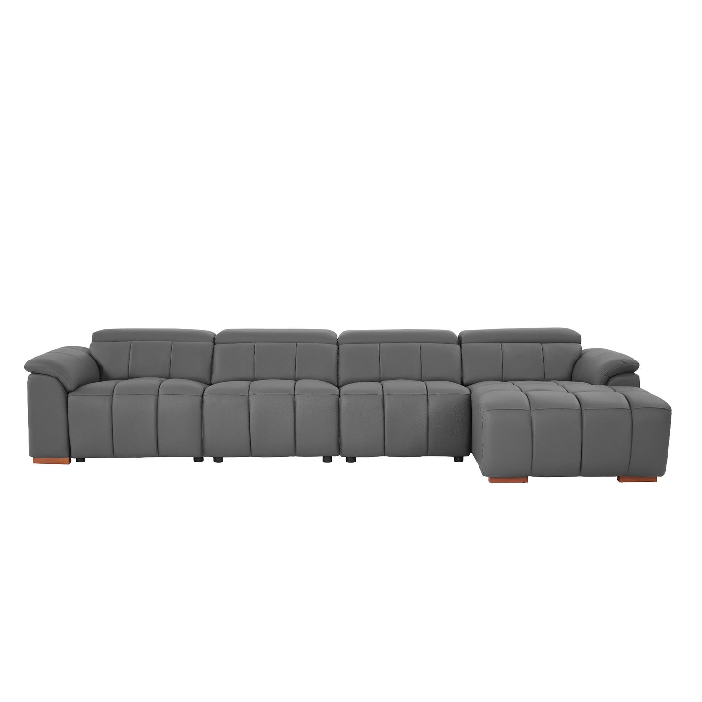 Dark Grey Leather L Shaped Sofa - 4 Seats with Reclining & USB for Living Room
