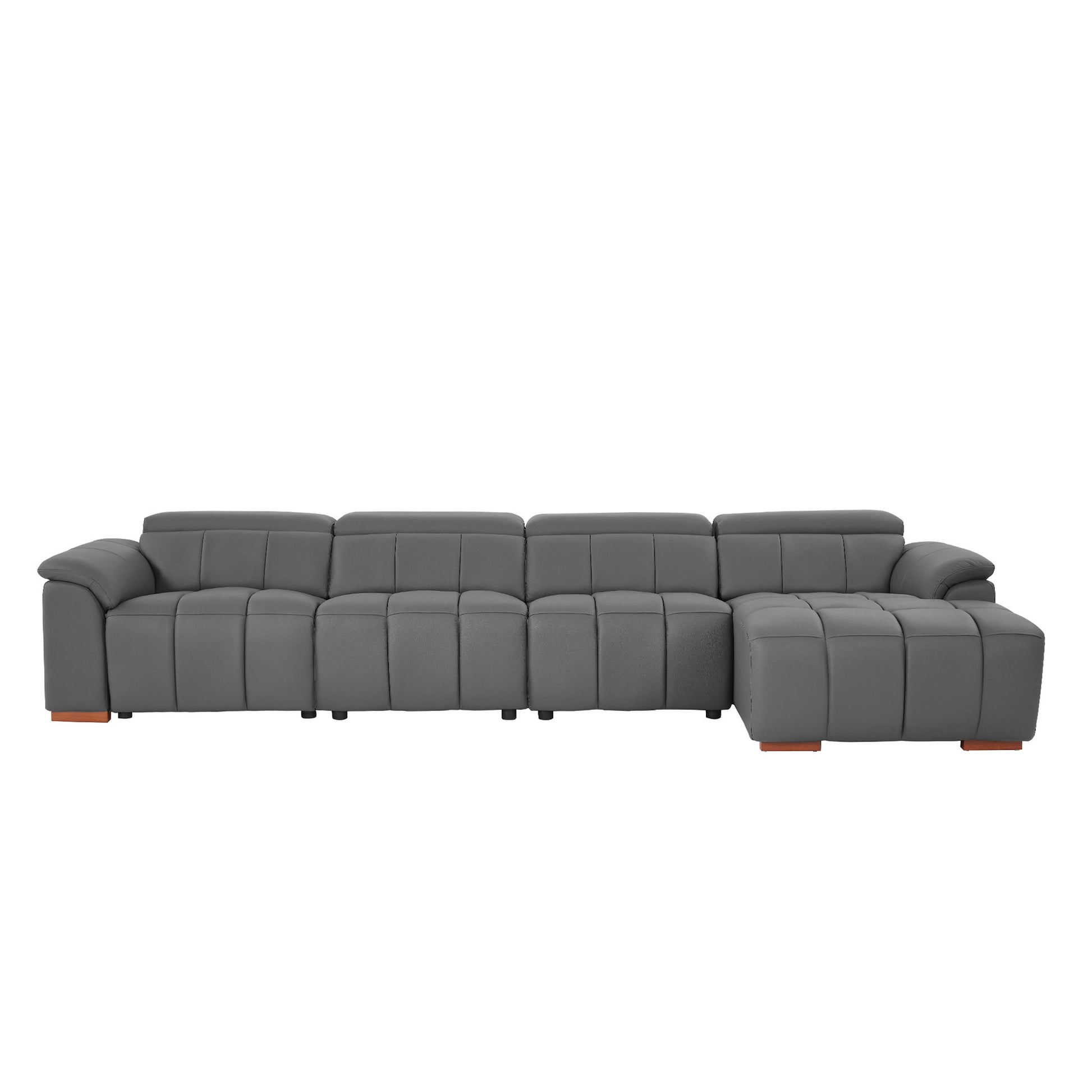 Dark Grey Leather L Shaped Sofa - 4 Seats with Reclining & USB for Living Room