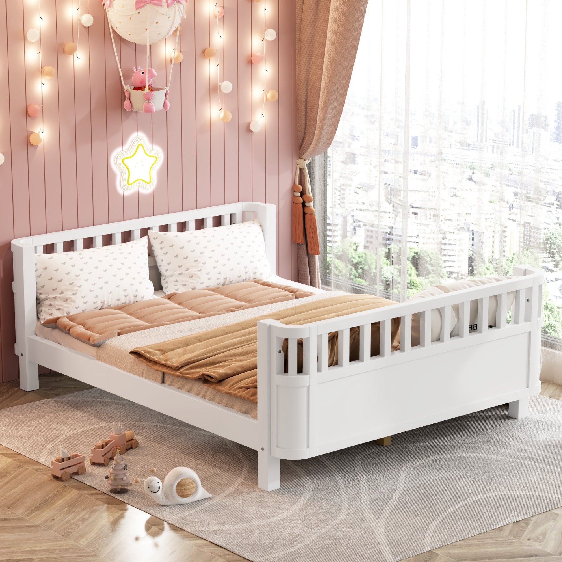 Full Size Kids Bed - Low Profile White Pine Platform Bed