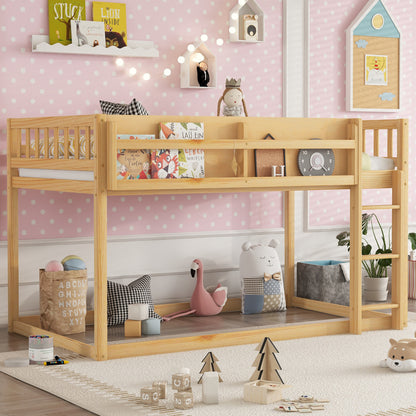 Low Twin Over Twin Bunk Bed - Natural Wood Frame for Bedroom