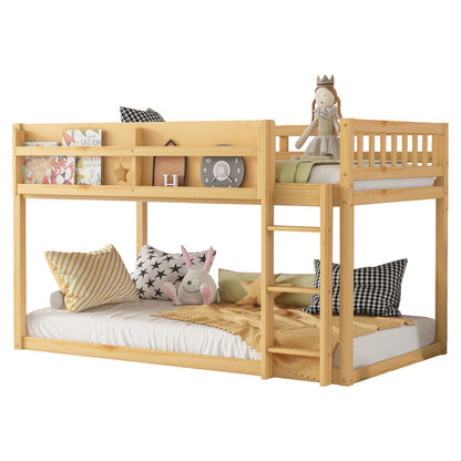 Low Twin Over Twin Bunk Bed - Natural Wood Frame for Bedroom
