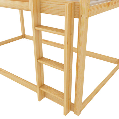 Low Twin Over Twin Bunk Bed - Natural Wood Frame for Bedroom