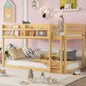 Low Twin Over Twin Bunk Bed, Floor Bunk Bed with Ladder, Solid Wood Twin Bunk Bed for Kids & Juniors, Natural(Expect Arrival Date 2025/11/25)