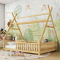 Full House Bed with Light, Low Floor House Bed with Fence and Roof for Kids Boys Girls,Natural(Expect arrive date 2026/4/2  Old SKU W2593P296922)
