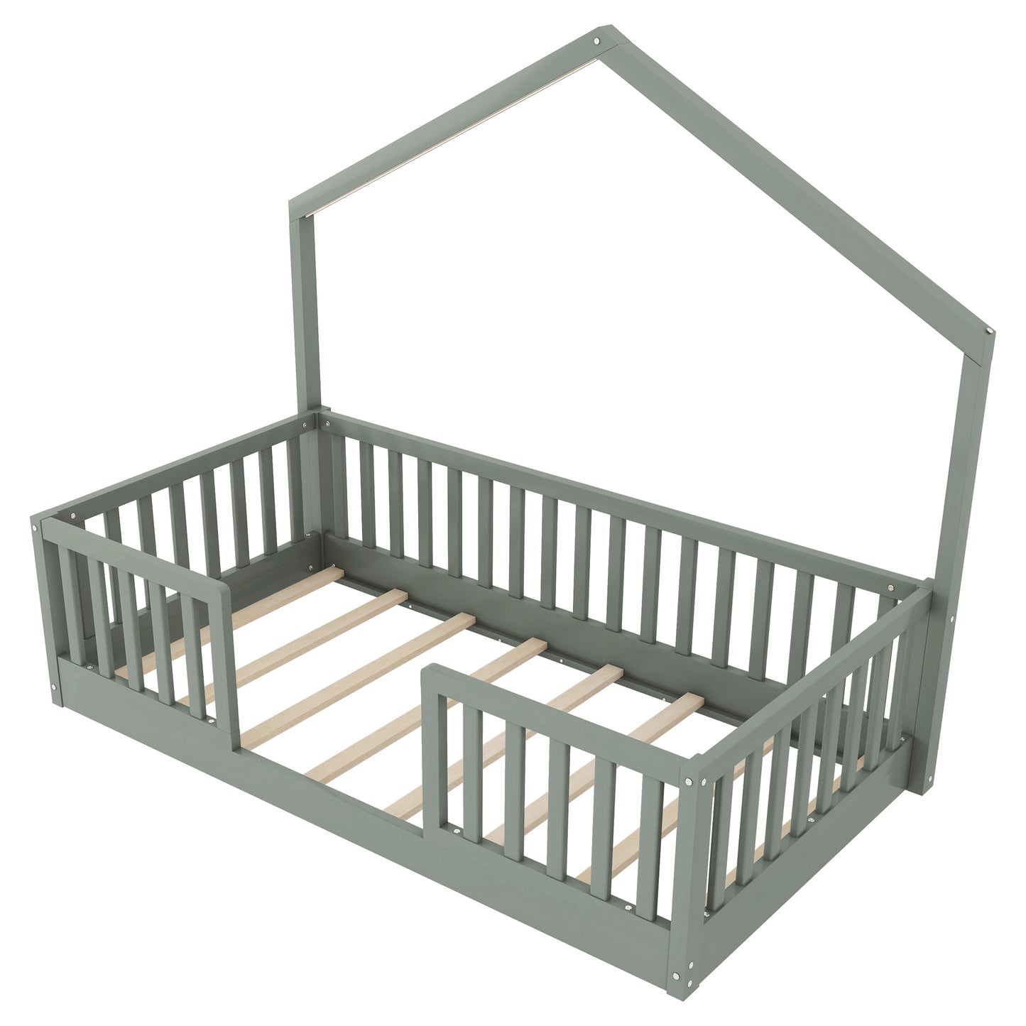 Twin Grey Wood Floor Bed with LED Light