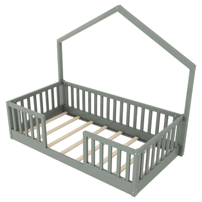 Twin Grey Wood Floor Bed with LED Light